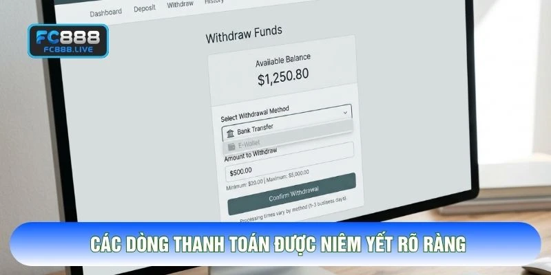 Các dòng thanh toán được niêm yết rõ ràng